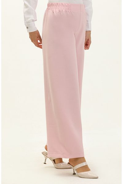 sefamerve Pantaloni largi cu talie elastică de culoare pudra - 2951-20