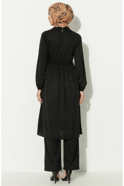 sefamerve Black Necklace Tunic and Trousers Set - 0583-03