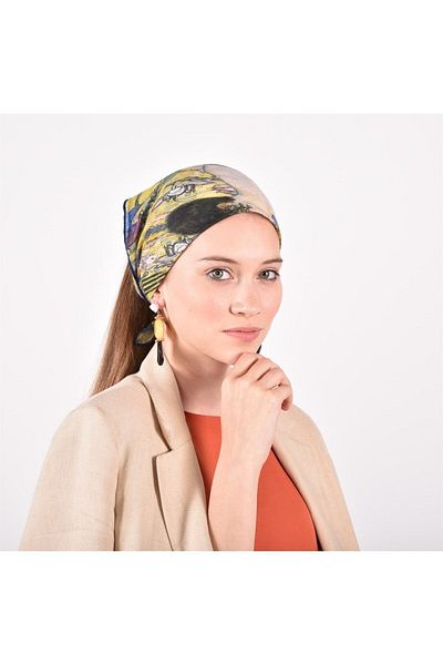 Deriderim غوستاف كليمت سيدة مع مروحة منقوشة ملونة متعددة الوظائف مربعة ملونة 45x45 باندانا