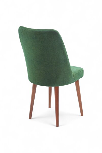 MYMASSA Polo Sandalye - Jerika Yeşil Kumaş - Ahşap Ceviz Ayak - Mutfak Sandalyesi - Salon Sandalyesi