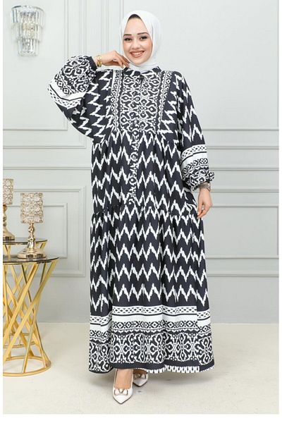 sefamerve Μαύρο Φόρεμα Hijab - Digital Printed, Model 0300-03