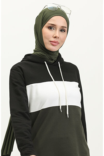 sefamerve Kapüşonlu Tunik 23034-01 Siyah Haki