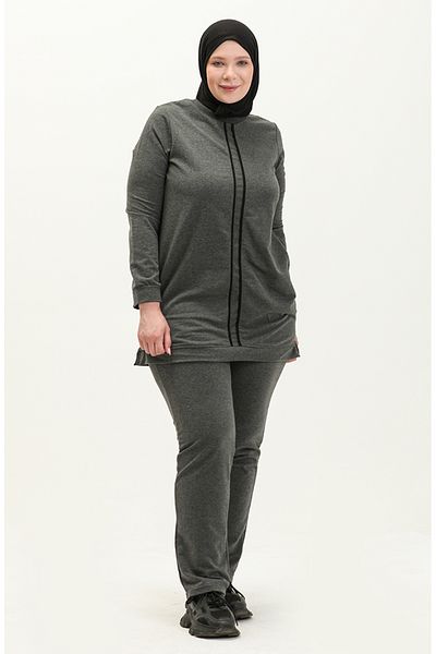 sefamerve Σετ φόρμας Anthracite Plus Size Piping - 11020-03