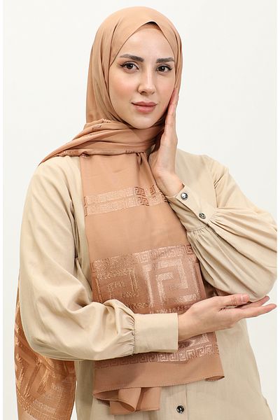 sefamerve 2070-09 Μοντέλο Jacquard Gold Chiffon Shawl