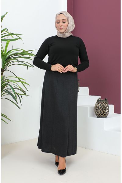 sefamerve Fusta neagră cu dungi cu camisole de mărime mare - 4271-05