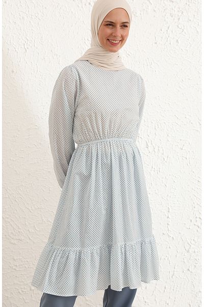 sefamerve White Blue Ruffle Tunic - 4343-03