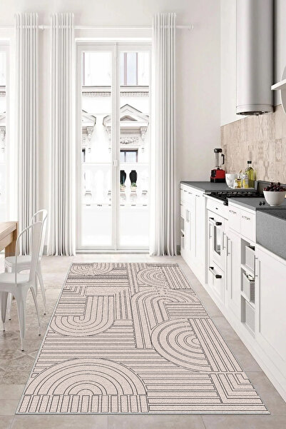 Hülya Home Mutfak Halısı Geometrik İskandinav Eskitmeli Dijital Baskı Yıkanab...