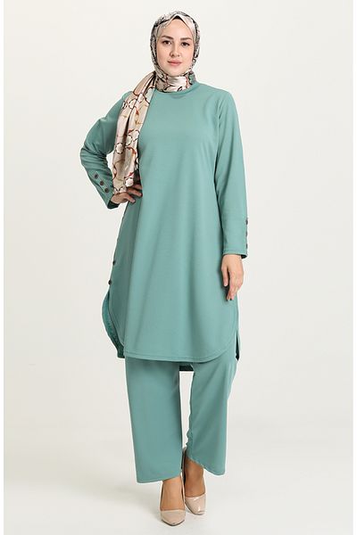 sefamerve Σετ χιτώνα και παντελόνι Aqua Green Plus Size - 2655B-02