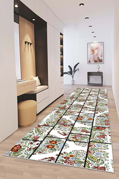 df home Kesme Yolluk Koridor Hol Antre Giriş Halısı Dijital Baskı Yıkanabilir...