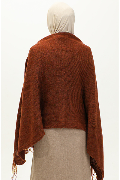 sefamerve Καφέ Πλέκτο Σάλι Ώμου - 2064-07