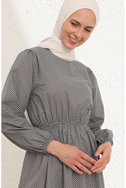 sefamerve 4343-04 Model Gray White Ruffle Skirt Tunic