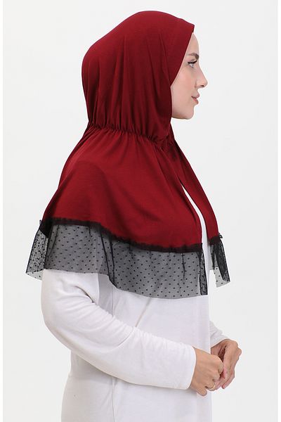 sefamerve Claret Red Practical Tulle Λεπτομερές σάλι 1270-02