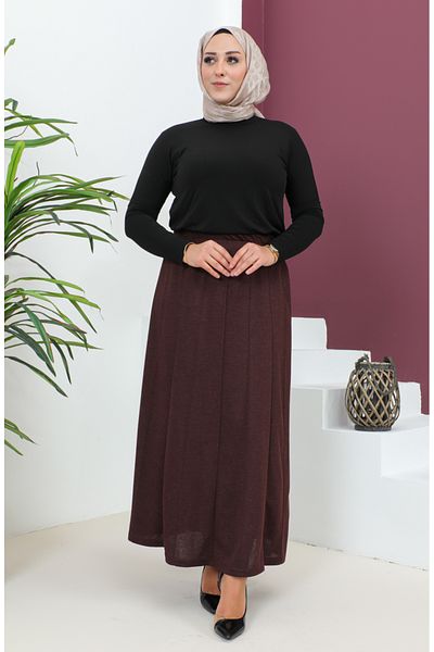 sefamerve Καμισόλ Καφέ Φούστα - Plus Size, Ρίγα, Μοντέλο 4271-02
