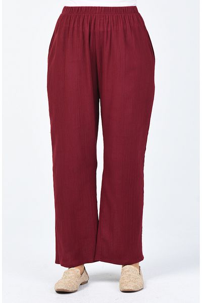 sefamerve Claret Red Şile Cloth Wide Leg Trousers - 0021-04