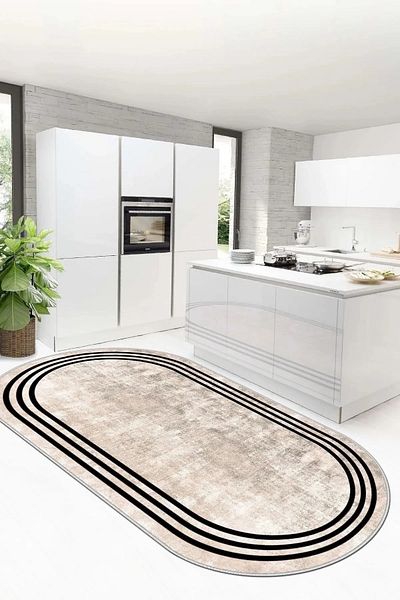df home Patterned Digital Printed Cut Kitchen Carpet - Washable Non-Slip Base, Thin Living Room Children's Carpet 8052