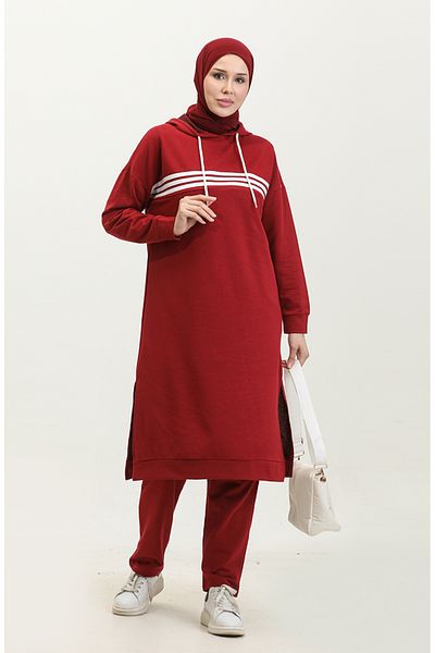 sefamerve Claret Red αθλητική φόρμα - Piping και Hoodie 3023-08