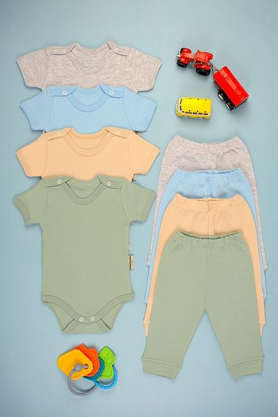 bebetospik 4-Piece Cotton Soft Suit for Baby Boy - Short Sleeve Shoulder Snap