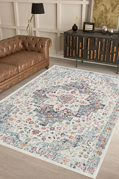 Hülya Home Salon Halısı Geometrik İskandinav Eskitmeli Dijital Baskı Yıkanabilir Kaymaz Taban 8086SALON