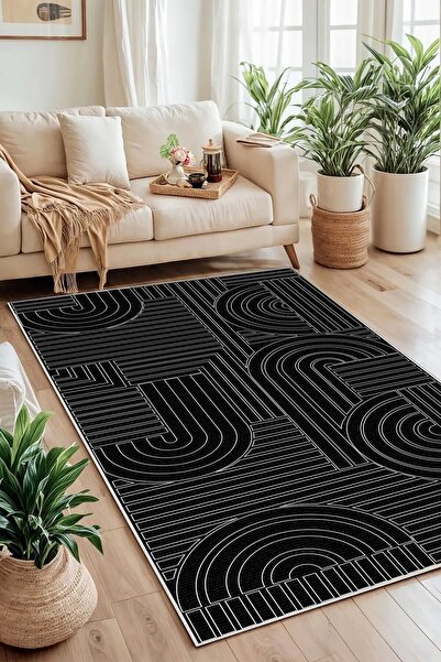 df home Salon Halısı Geometrik İskandinav Eskitmeli Dijital Baskı Yıkanabilir...