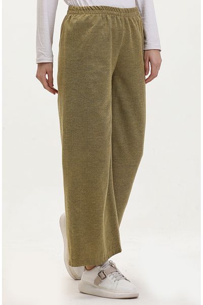 sefamerve Mustard Wide Leg Elastic Waist Trousers 6108-07