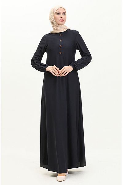 sefamerve Φόρεμα Navy Blue Placket - Ελαστικό μανίκι, Μοντέλο 0578-08