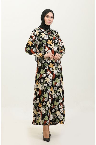 sefamerve Φόρεμα με στάμπα Viscose Plus Size - 44851G-02 Μαύρο