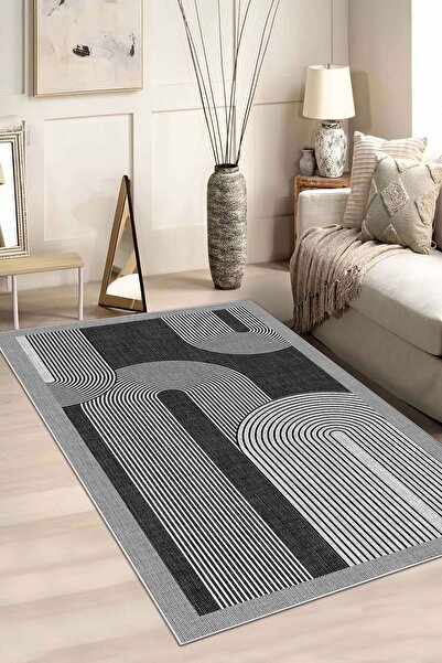 df home Salon Halısı Geometrik İskandinav Eskitmeli Dijital Baskı Yıkanabilir...