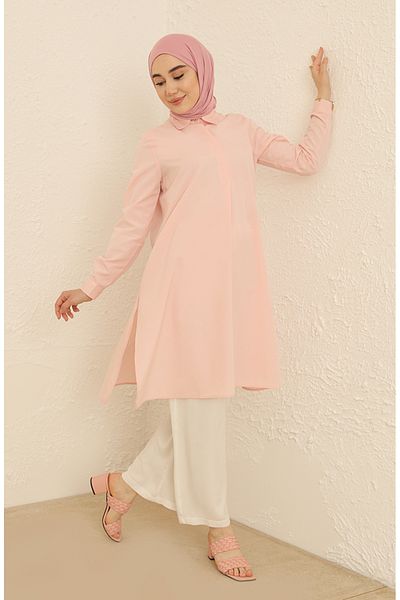 sefamerve Salmon Tunic - Κρυφά κουμπιά και σκισίματα 6478-17