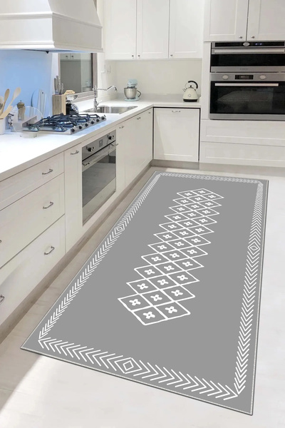 Hülya Home Mutfak Halısı Geometrik İskandinav Eskitmeli Dijital Baskı Yıkanab...