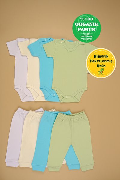 bebetospik 4-Piece Cotton Soft Suit for Baby Boy - Short Sleeve Shoulder Snap