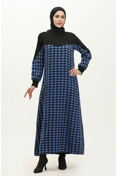 sefamerve Φόρεμα Black Saks Houndstooth με μοτίβο - 0183-03