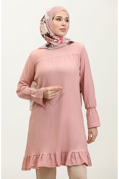 sefamerve Dusty Rose Tunika – Twist-Stoff, geraffter Rock, 0404DA-08