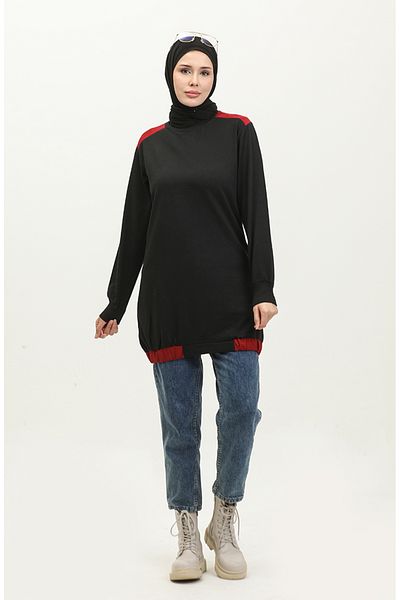 sefamerve Hanorac negru roșu Claret cu gât crew - 23086-02