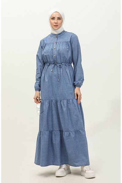 sefamerve Rochie albastră cu jumătate de nasturi din denim - 5001-01