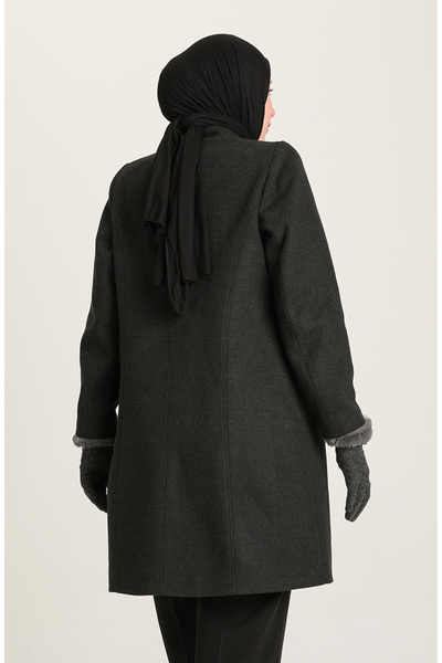 sefamerve Large Size Stamp Coat 0416-04 Smoked