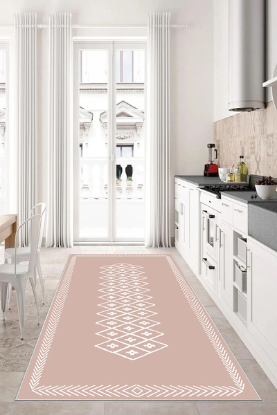 Hülya Home Mutfak Halısı Geometrik İskandinav Eskitmeli Dijital Baskı Yıkanab...