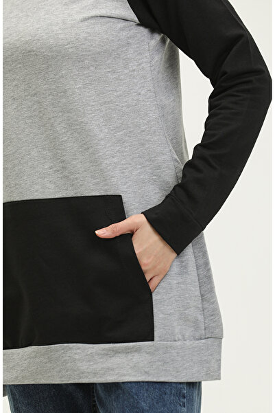 sefamerve Gray Black Hooded Sweatshirt - 23071-01