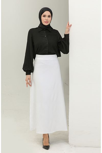 sefamerve Λευκή ριγέ φούστα Lycra 4804-03
