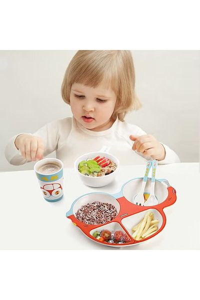 COOYA Kids Dinnerware Set, 5 Piece Car Shaped, Picky Eater Friendly, Dishwasher Safe, Gift for Kids