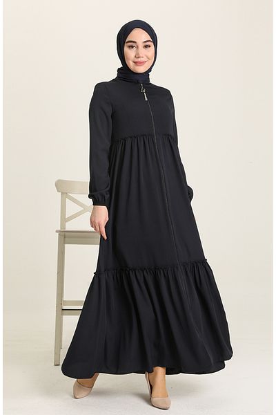 sefamerve Navy Blue Gathered Ferace 5042-02