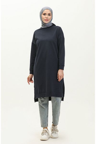 sefamerve Navy Blue 3010-05 Sports Tunic - Λεπτομέρεια με σχισμή δύο κλωστών
