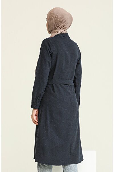 sefamerve Navy Blue Viscose Belted Tunic - 6544-07