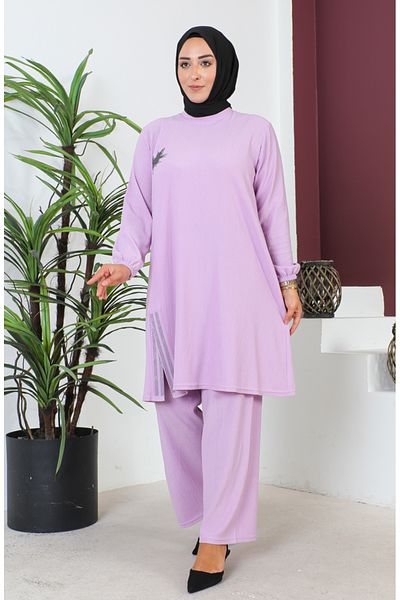 sefamerve Σετ τουνίκ και παντελονιού Lilac Plus Size - 2608-10 Wrap