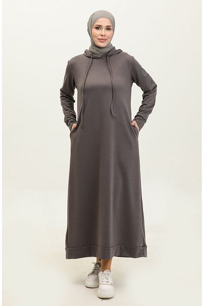 sefamerve Anthrazitfarbenes Sportkleid mit Kapuze – 0190-10, zwei Fäden