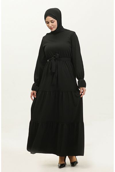 sefamerve Φόρεμα Flounced Black Belted - 0304-04