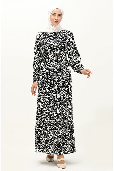sefamerve Φόρεμα με ζώνη Navy Blue Viscose Print - 2204-02