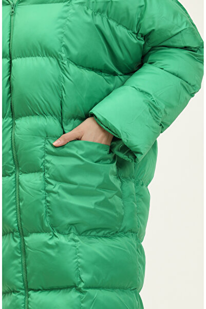 sefamerve Kapitone Fermuarlı Şişme Mont 7001-10 Yeşil