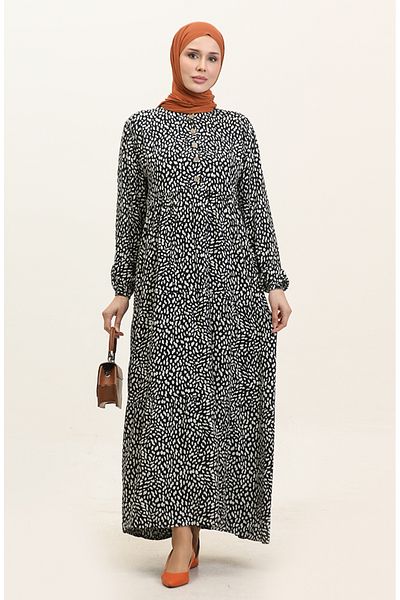 sefamerve Φόρεμα Navy Blue Viscose - Plus Size, με μοτίβο, 4086-02
