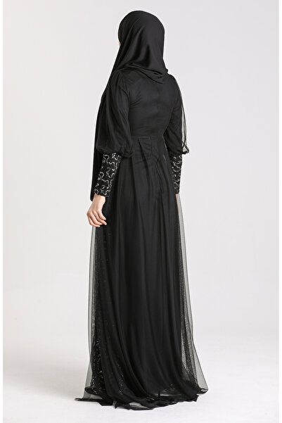 sefamerve Βραδινό Φόρεμα Μαύρο Παγιέτες - Ασημί 5346-11