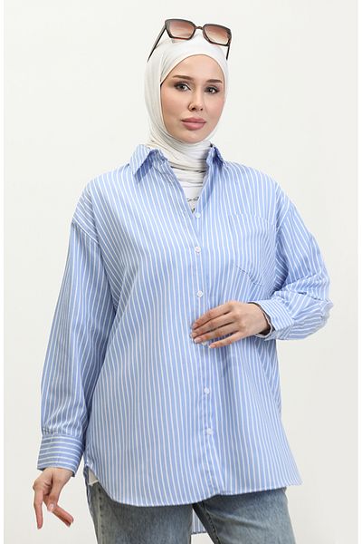 sefamerve Cămașă oversize cu dungi albastre - 4801-01